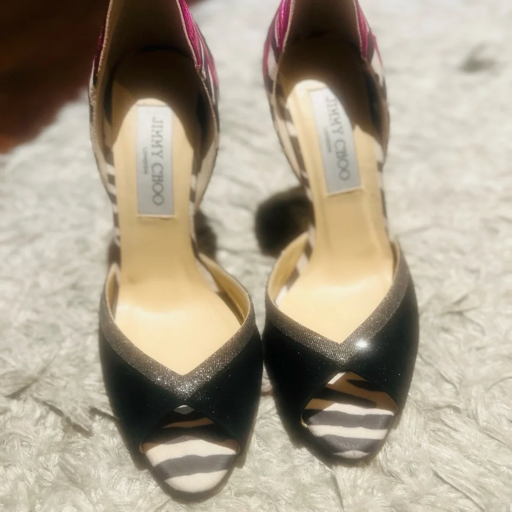 Jimmy Choo d’orsay Black and Pink Women's Peep Toe Heels Authentic - Picture 6 of 12
